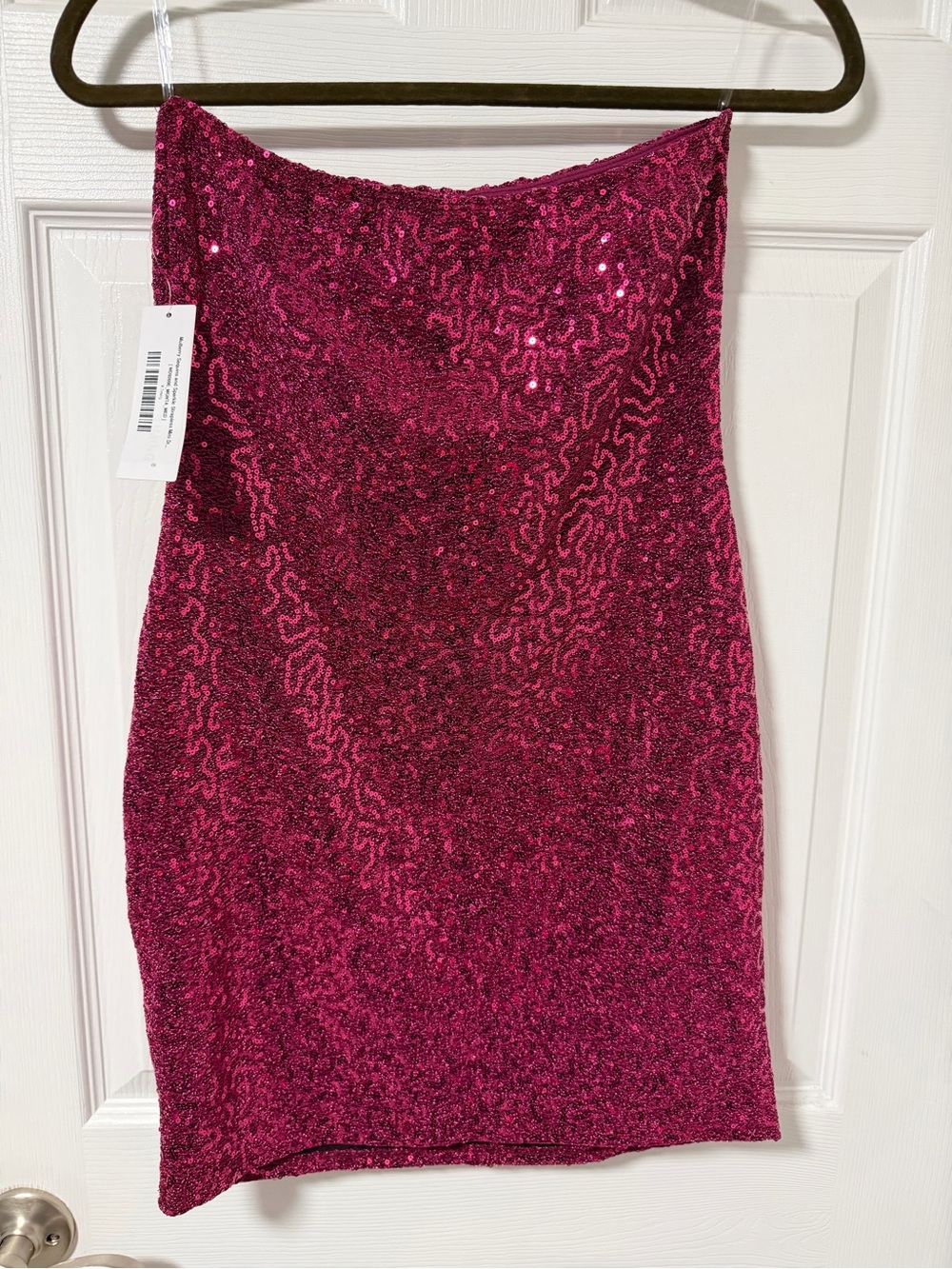 Mulberry Sequin Strapless Mini Dress in Fuchsia